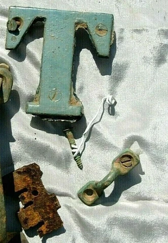 Vintage Metal Farm Barn T-Bracket & Small Pull, Painted Blue Rustic Shabby Chic Cover