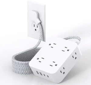 Surge Protector Power Strip Braided Cord 8 Outlets 4 USB Ports Charging Station - Picture 1 of 5