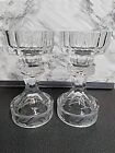 Set of 2 Vintage Glass / Frosted Candle Holders Tapered Candles