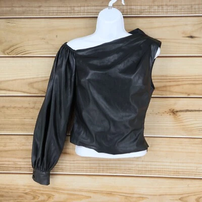 Top de moda Akira imitación cuero para mujer M forrado negro una manga un hombro desnudo Foto 1 de 4