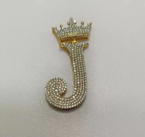 14K Yellow Gold Plated 2CT Round Cut Lab Created Diamond Custom J Letter Pendant - Picture 1 of 5
