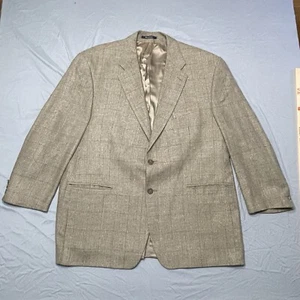 Chaps Ralph Lauren 48R Houndstooth Silk Wool Linen Tan Blazer Sports Coat - Picture 1 of 14