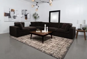 6 PC DK BROWN VELVETY FABRIC MODULAR SOFA SECTIONAL OTTOMAN LIVINGROOM FURNITURE - Picture 1 of 16