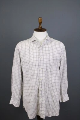 Luigi Borrelli White Check Long Sleeve Button Down Shirt Size 17 / 43 - Image 1 of 4