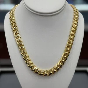 Solid Miami Cuban Link Chain 12mm Necklace Gold Over 925 Sterling Silver - Picture 1 of 9