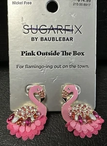 (3) SUGARFIX BAUBLEBEAR “Pink Outside The Box” Pink Flamingo Earrings Nickel - Picture 1 of 4