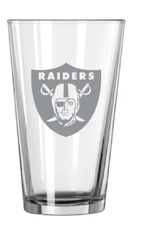 Raiders Las Vegas Oakland NFL Satin Etch Beer Pint Glass Cup 16 Oz Cover