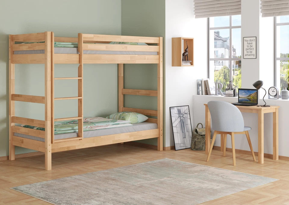 Etagenbett für Ewachsene Stockbett Buche natur massiv 90x200 Hochbett  - Bild 1 von 1