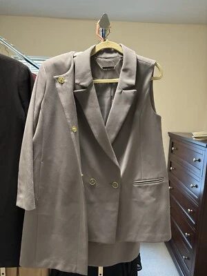 IMAN Women’s Long Suit Jacket W/ Vest - Grey - Size Medium - Image 1 of 4