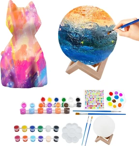 Paint Your Own Cat & Moon Lamp Kit 2Pcs, DIY Geometric Cat Art Craft Painting Ki - Picture 1 of 12