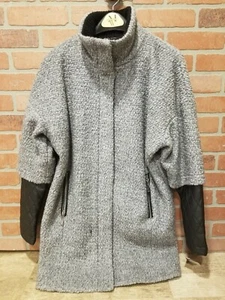 Vince Camuto Womens Small S Grey Gray Black Wool Blend Jacket Coat Faux Leather - Picture 1 of 12
