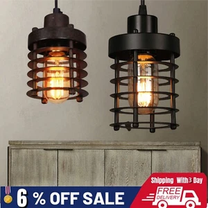 Vintage Metal Cage Industrial Hanging Decor Ceiling Lamp Shade Pendant Light E27 - Picture 1 of 21