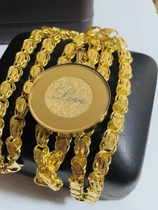 K18 18K 750 Real Gold 17.5”/18” long Damascus Love Black/Gold Necklace 5mm 17.4g - Picture 1 of 24