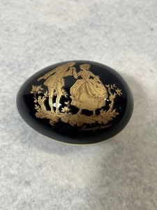 Limoges Castel Egg Shaped Trinket Box - Gold  & Blue Design - Porcelain - Bild 1 von 9