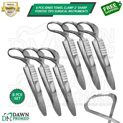 6 Pcs Jones Towel Clamp 2″ Sharp Pointed Tips Veterinary Surgical Instruments - Image 1 of 4