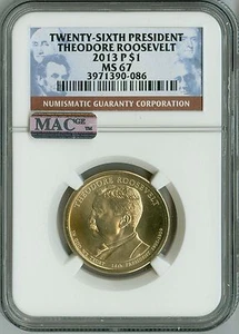 2013 P NGC MS67 $1 PRESIDENT ROOSEVELT DOLLAR, 2nd FINEST REGISTRY MAC SPOTLESS! - Picture 1 of 3