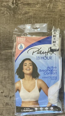Playtex 18 Hour Active Breathable Comfort Wireless Sport Bra 4159 WHITE 38DD NEW - Image 1 of 4