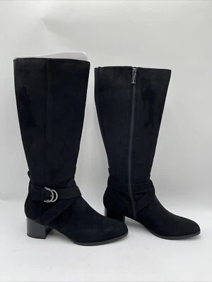 Botas femininas Anne Klein Maelie altura do joelho microsuede panturrilha regular preta tamanho 9 - Imagem 1 de 4