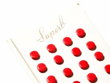 Card (24) 9mm 1920's Czech Vintage "Superb" red molded doll sized glass buttons