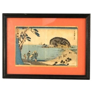 Antique Japanese Seascape Woodblock Print with Figures by Kunisada, C1920 - Picture 1 of 11