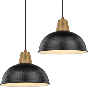 FEMILA 2 Pack Pendant Lights, Black Hammered Metal Shade Lighting Kitchen Island - Picture 1 of 3