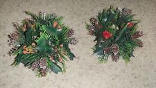 Vintage Mid Century Christmas Plastic Candle Wreath Holder Pair Pine Cones