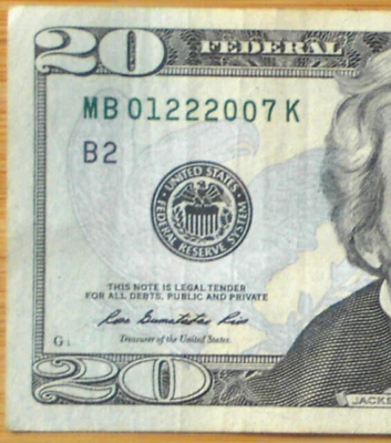 Birthday Note $20 2013  FEDERAL RESERVE NOTE  FANCY SERIAL NUMBER 01 22 2007 - Image 1 of 3