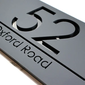 Door Sign House Numbers Laser Cut Grey Black House Numbers Address Plaque - Picture 1 of 11