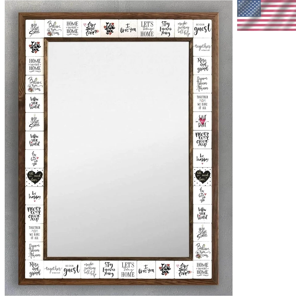 Elegante espelho de mármore em mosaico com moldura de madeira 53x73cm - Acento artístico na parede - Imagem 1 de 4