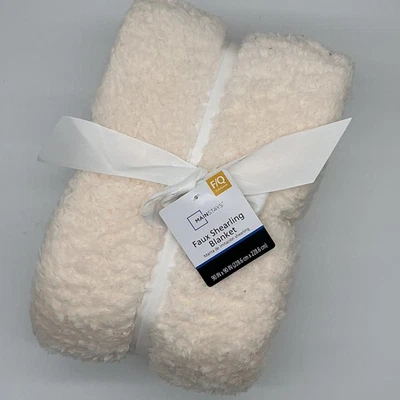 Mainstays Faux Shearling Blanket, Ivory, Full/Queen 90"X90" NEW - Image 1 of 4