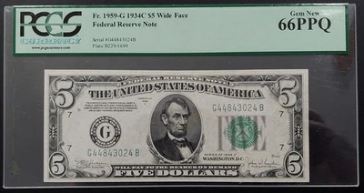 1934 C $5 Federal Reserve Note, Chicago, Wide Face, Gem New 66 PPQ! Fr#1959G. - Image 1 of 4