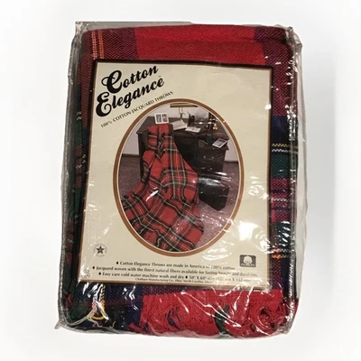 COTTON ELEGANCE Tartan Plaid 100% Cotton Jacquard Throw 50x60 NEW VINTAGE - Image 1 of 3