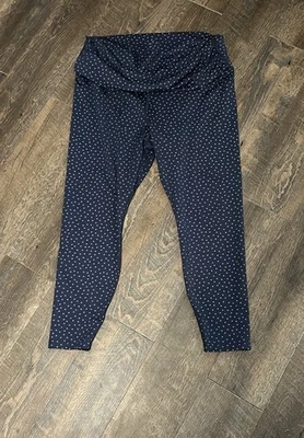 Nike Yoga Women's  XXL Waist Twisted Ruched Blue White Polka Dot Leggings - Image 1 of 4