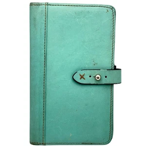 Funda planificadora de cuero de grano completo Franklin Covey 7 X 4,25 correa turquesa de colección - Imagen 1 de 17