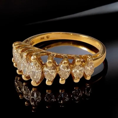 Vintage 14K Gold Nine Stone Marquise Diamond Size 7 Ring - Image 1 of 4
