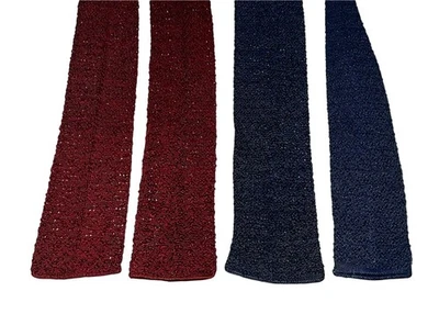 2 Vintage 1950-60’s Knit Skinny Men’s Neck Tie Square End Red MCM Mod Rockabilly - Image 1 of 4