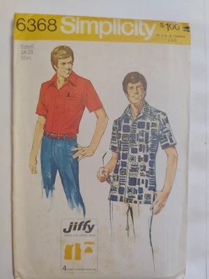 Shirt Polo Mens 3 34 36 Simplicity 6004 Sewing Pattern Collared Button FF Jiffy - Image 1 of 4
