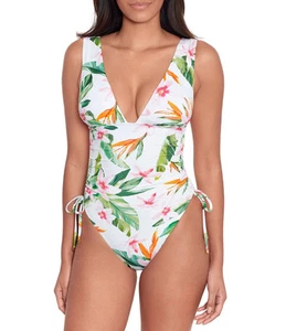 Lauren Ralph Lauren Shirred One Piece Swimsuit Size 12 Tropical Floral $165 NWT - Picture 1 of 9