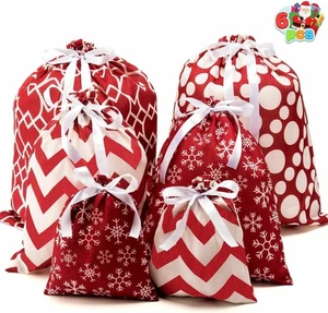 6 PCS Fabric Gift Bags Red Elegant Color with 3 Sizes - Picture 1 of 7