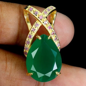 925 Sterling Silver Pendant Pear Aventurine 20x15mm Ruby Gemstone Jewelry - Picture 1 of 13