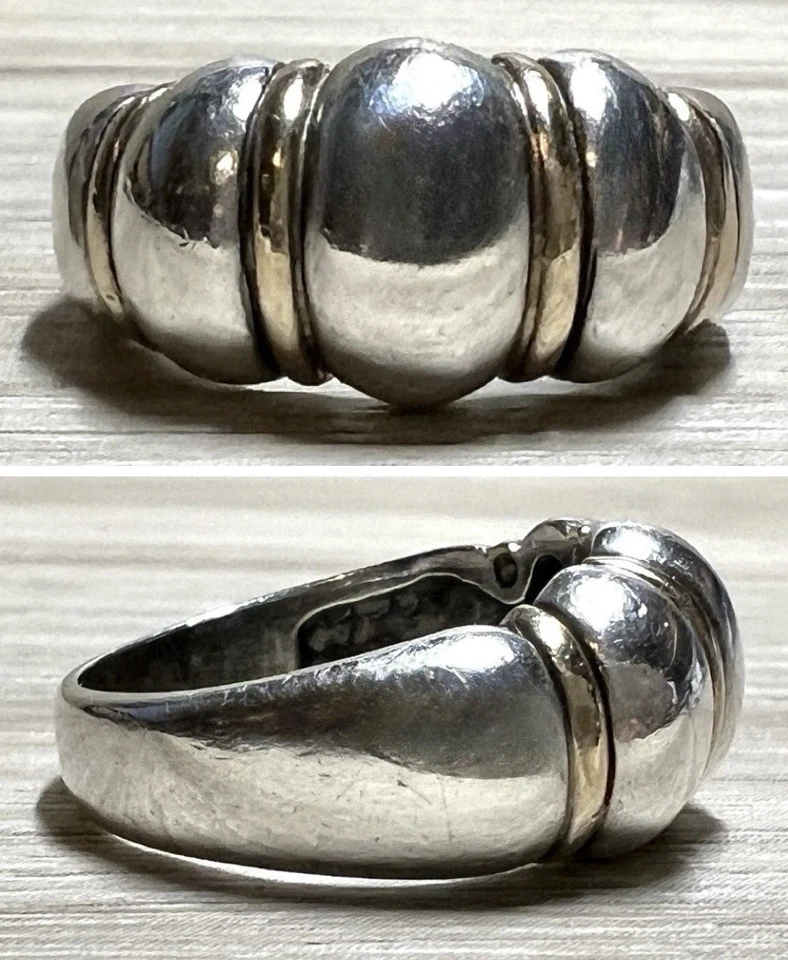 Anillo cúpula acentuado de plata esterlina y oro amarillo de 14 k de diseñador KABANA, tamaño 6,5 Foto 1 de 4