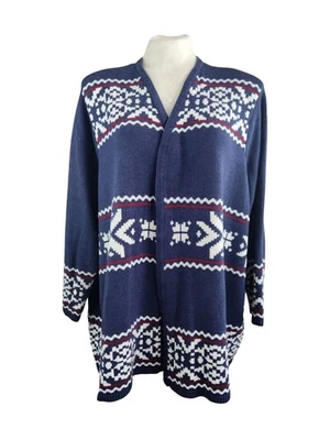 Cárdigan suéter para mujer Catherines 4X Fair Isle copo de nieve azul rojo blanco tejido Foto 1 de 4