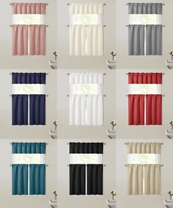 Juego de 3 cortinas y cenefas Kate Aurora para oscurecimiento de habitación café cocina - Imagen 1 de 37