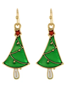 CUTE CHRISTMAS TREE DANGLE EARRINGS  - Picture 1 of 5