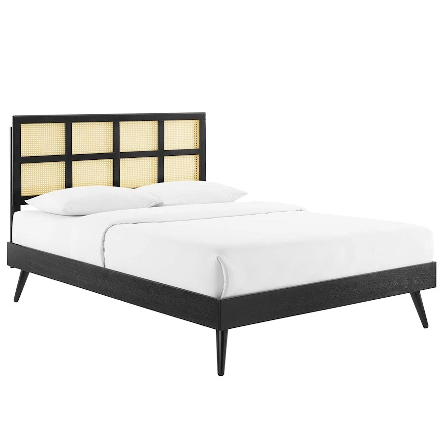 Modway Sidney Cane/Wood King Platform Bed/Splayed Legs Black -MOD-6694-BLK