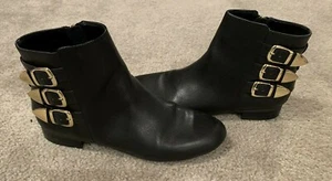 Dolce Vita Bravern Black Leather Short Boot with Gold-Tone Buckles - 8 - Picture 1 of 4