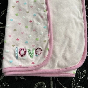 Carters Child Of Mine Pink Love Baby Blanket Hearts Pink Trim Crib Security - Picture 1 of 7