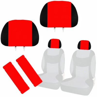 New 4PC RED Universal Fit Car Truck Suv Van Headrest Covers & Seat Belt Pads Set — 第 1/4 张图片