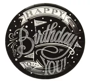 BLACK and WHITE birthday party supplies dessert CAKE PAPER PLATES 18pcs 7inches - Picture 1 of 1
