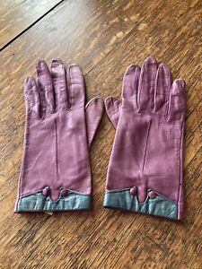 Vintage Anne Klein Aris Leather Gloves Size 8 Purple And Blue/gray Spectacular